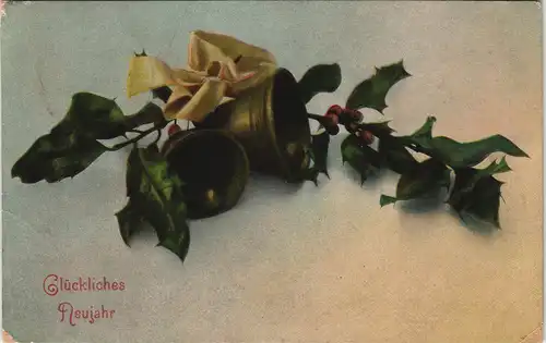 Neujahr/Sylvester - Künstlerkarte: Glocken und Mistelzweige 1916
