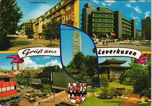Leverkusen Mehrbild-AK mit Wilsdorfer Str. Rathaus Bayer Hochhaus uvm. 1975