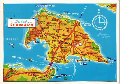 Ansichtskarte Fehmarn (Insel) Landkarte der Insel, Island-Map 1986