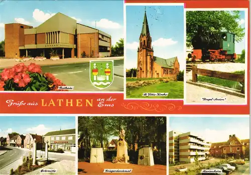 Lathen Mehrbildkarte mit Ortsansichten ua. Kirche, Rathaus, Kriegerdenkmal 1970