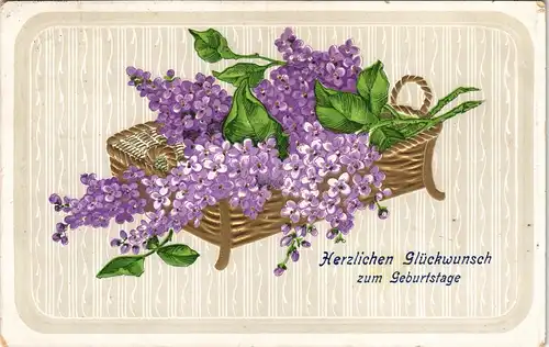 Glückwunsch Grußkarte Geburtstag Blumen im "Goldkorb" 1913 Goldrand