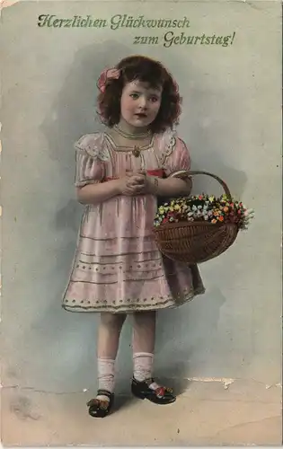 Glückwunsch Grußkarten Geburtstag Gratulation mit Mädchen 1916 Goldrand