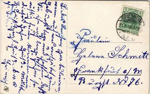 Glückwunsch Grußkarte Geburtstag 1912   mit Stempel GRIESHEIM gel Frankfurt