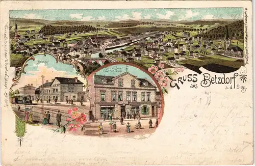 Ansichtskarte Litho AK Betzdorf Bahnhof, Central-Bazar, Stadt 1900