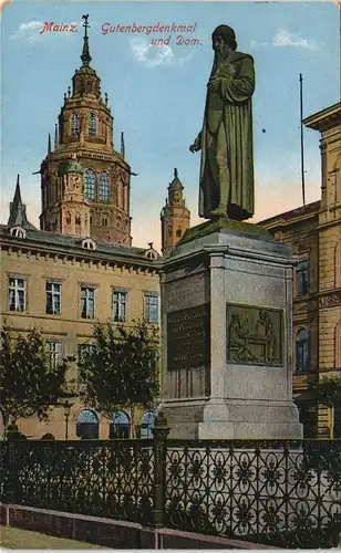 Mainz Gutenberg-Denkmal & Dom 1915   1. Weltkrieg Feldpost gelaufen