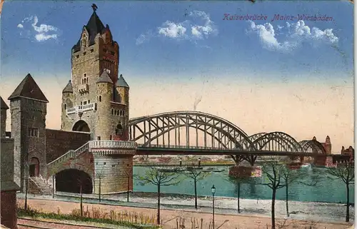 Mainz Kaiserbrücke Feldpostkarte 1. WK 1916   als Feldpost gelaufen
