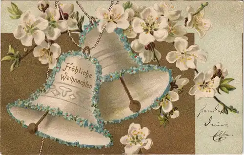 Glückwunsch Grußkarte Weihnachten Weihnachtsglocken 1900 Gold-Effekt