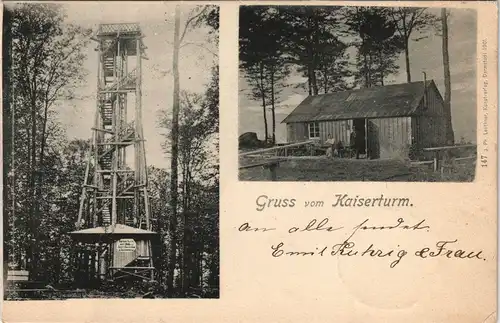 .Baden-Württemberg Gruss vom Kaiserturm im Odenwald, 2-Bild-Karte 1901