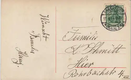 Ansichtskarte  Glückwunsch Grußkarte OSTERN Kind mi Ostereier-Korb 1914