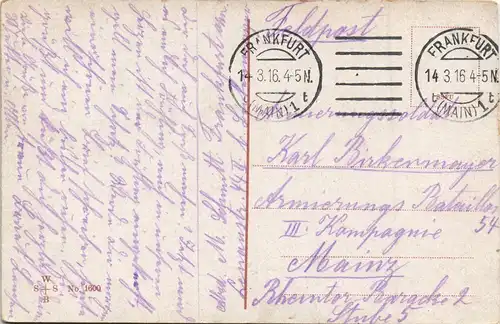 Ansichtskarte  Glückwunsch  mit Glück & Kleeblättern 1916 Feldpost gelaufen