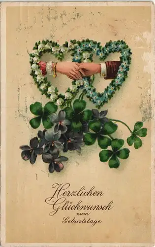 Ansichtskarte Geburtstag Sich im Herzen reichende Hände 1917  Feldpost gelaufen