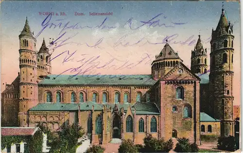 Ansichtskarte Worms Dom St. Peter Feldpostkarte 1. WK 1916   gel als Feldpost