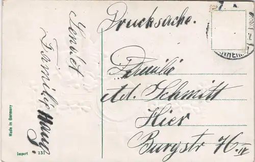 Glückwunsch Neujahr Paar auf Schlittschuhen ziehen 1. Januar 1910 Prägekarte