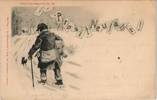 Ansichtskarte  Glückwunsch Prosit Neujahr, Winter Landschaft Wanderer 1906