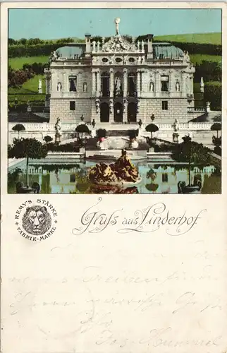 Litho AK  Ettal Schloss Linderhof  Reklame-AK Remy`s Stärke Fabrik 1898
