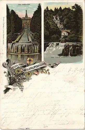 Litho AK Bad Wilhelmshöhe-Kassel Cassel Gruss von Wilhelmshöhe  Wasserfall 1903