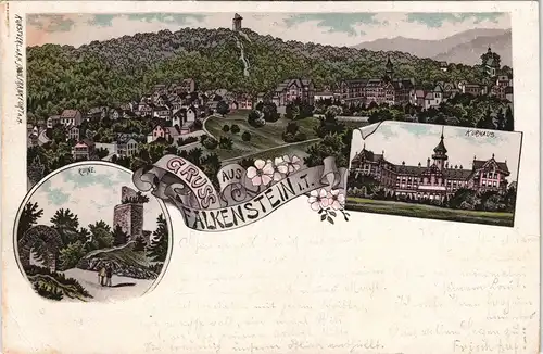 Litho AK Falkenstein Königstein (Taunus) 3B Gruss aus Kurhaus Ruine Totale 1897