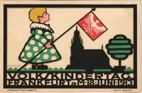 Ansichtskarte Frankfurt am Main Künstlerkarte Volkskindertag 18. Juni 1913