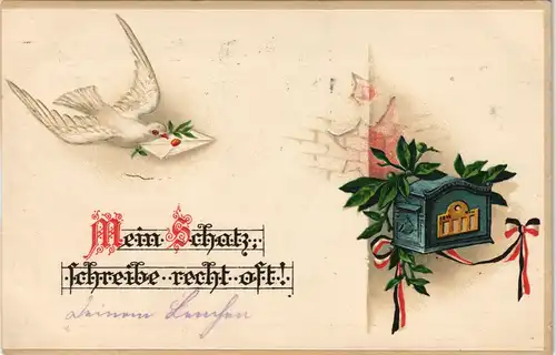 Ansichtskarte  Patriotika Brieftaube, Briefkasten 1916 Prägekarte WK1 Feldpost