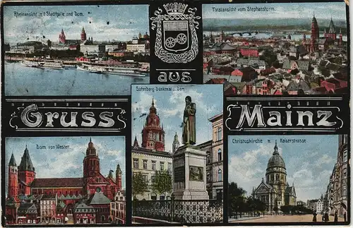 Ansichtskarte Mainz Stadtteilansichten gel. Feldpost WK1 1915