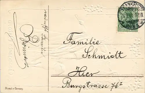 Mädchen mit Osterlamm, Feilchen - Ostern (Easter) 1910 Goldrand/Prägekarte