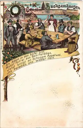 Litho AK Sachsenhausen-Frankfurt am Main Beim Äppelwoi - Stadt, Gruss aus 1898