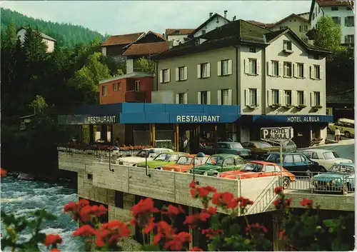 Tiefencastel RESTAURANT HOTEL ALBULA Familie Schnöller Reklamekarte 1980