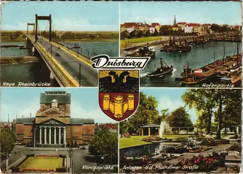 Duisburg Mehrbild-AK mit Rhein-Brücke, Hafen, Königsplatz 1961