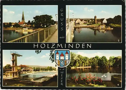 Holzminden Mehrbild-AK mit Jugendherberge, Schwimmbad, Teichanlagen 1960