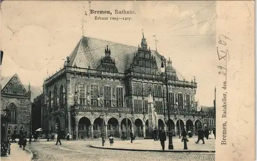 Ansichtskarte Bremen Rathaus - Stempel Ratskeller 1907