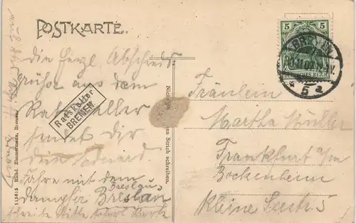 Ansichtskarte Bremen Rathaus - Stempel Ratskeller 1907