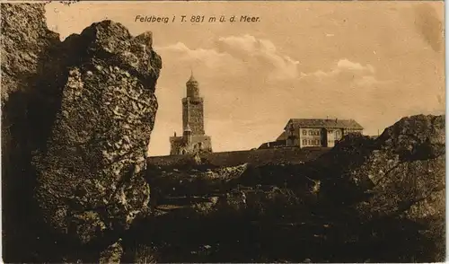 Ansichtskarte Schmitten (Hochtaunus) Blick vom Felsen auf den Turm 1912