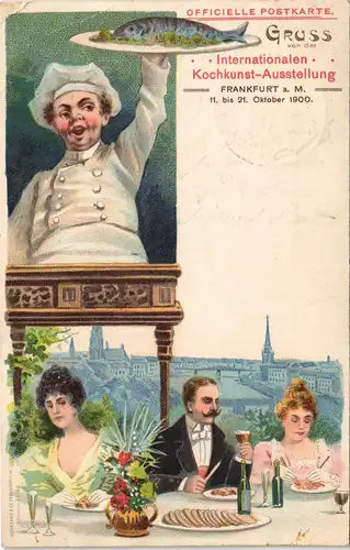 Litho AK Frankfurt am Main Internationale Kochausstellung Koch Gäste Stadt 1900
