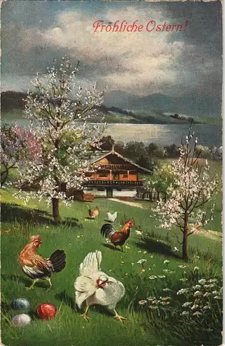 Ansichtskarte  Ostern Easter - Stimmungsbild Ostereier Hahn Hühner 1914