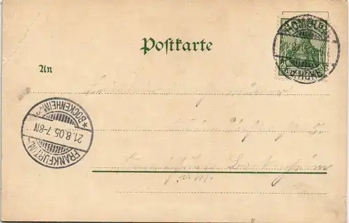 Darmstadt Russische Kapelle, gel. Ankunftsstempel Bockenheim 1905 Passepartout