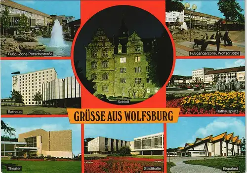 Wolfsburg MB Fußgängerzone Porschestraße, Rathaus, Eispalast uvm. 1980