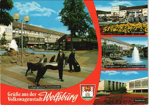 Wolfsburg Mehrbild-AK mit Fußgängerzone Porschestraße, Stadthalle uvm. 1980