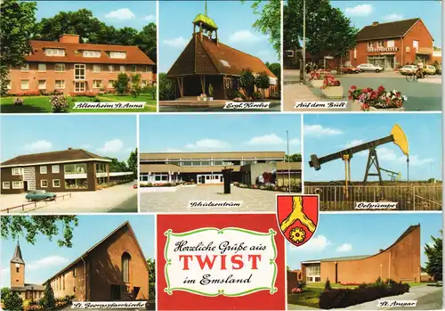 Twist (Emsland) Mehrbild-AK mit Schule, Oelpumpfe, Kirche, Altenheim uvm. 1970