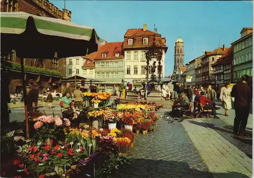 Ansichtskarte Göttingen Blumenmarkt am Ganselieselbrunnen 1975