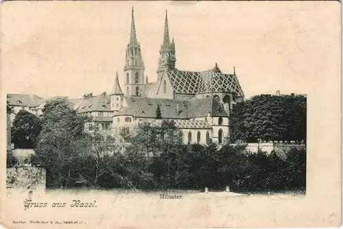 Basel Basler Münster 1900   gelaufen nach Frankfurt-Bockenheim Ankunftsstempel