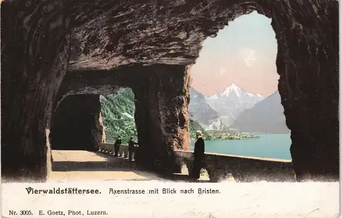 Luzern Lucerna Vierwaldstättersee. Axenstrasse mit Blick nach Bristen 1907