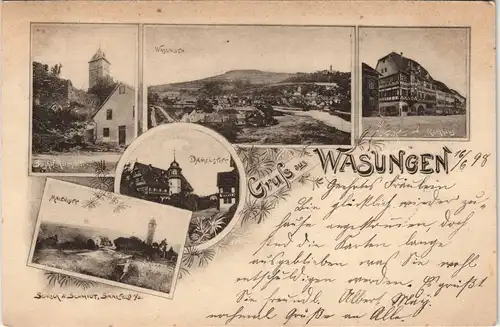 Ansichtskarte Wasungen 4 Bild: Damenstift, Stadt, Umland 1898