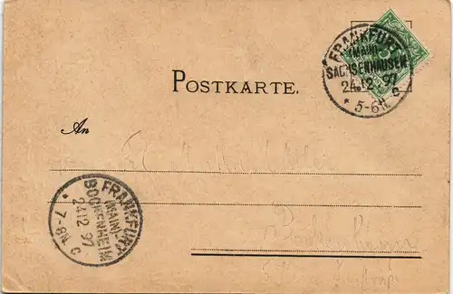 Litho AK Frankfurt Main Post Postboten gel  Sachsenhausen nach Bockenheim 1897