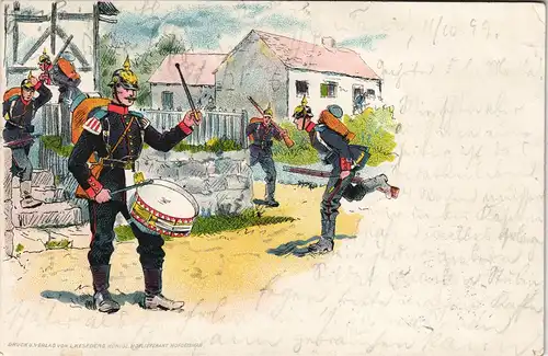 Ansichtskarte  Künstlerkarte - Militär, Soldaten Pickelhaube - Litho AK 1899