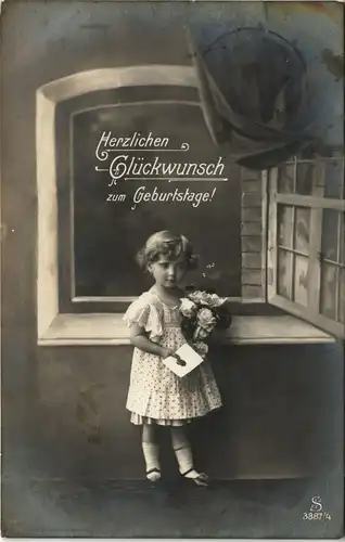 Geburtstag kleines Mädchen Fotokunst gel, Feldpost Straßburg Geprüft PK 1914