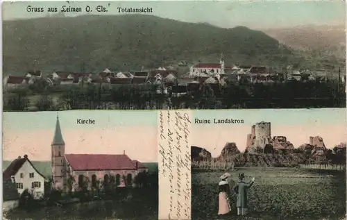 CPA Leimen Leymen 3 Bild Stadt, Kirche - Elsaß b. Mulhouse 1908