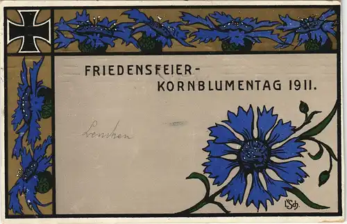 Frankfurt am Main FRIEDENSFEIER KORNBLUMENTAG Offiz. Postkarte 1911 Gold-Effekt