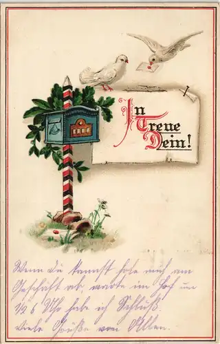 1. WK Patriotische Post-Tauben am Briefkasten 1915 Prägekarte Feldpost gelaufen