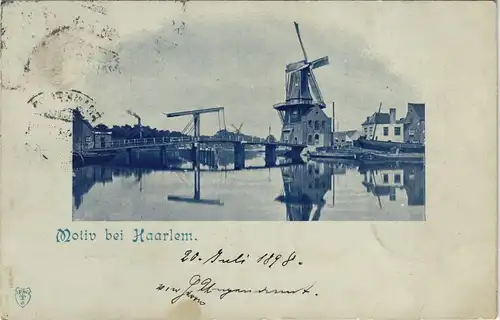 Postkaart Haarlem Windmühle. Brücke 1898