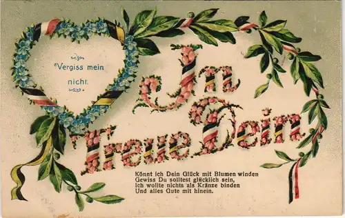 Feilchen Herz Lorbeer Vergiss mein nicht WK1 Patritoka Feldpost 1916 Prägekarte